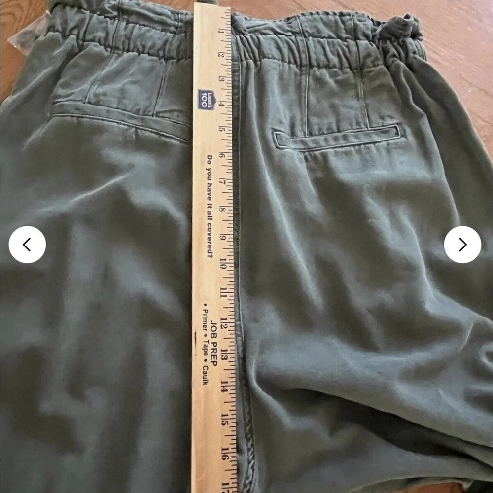 Free People Paper Bag High Waist Pants Women's L Green Cotton Blend Drawstring